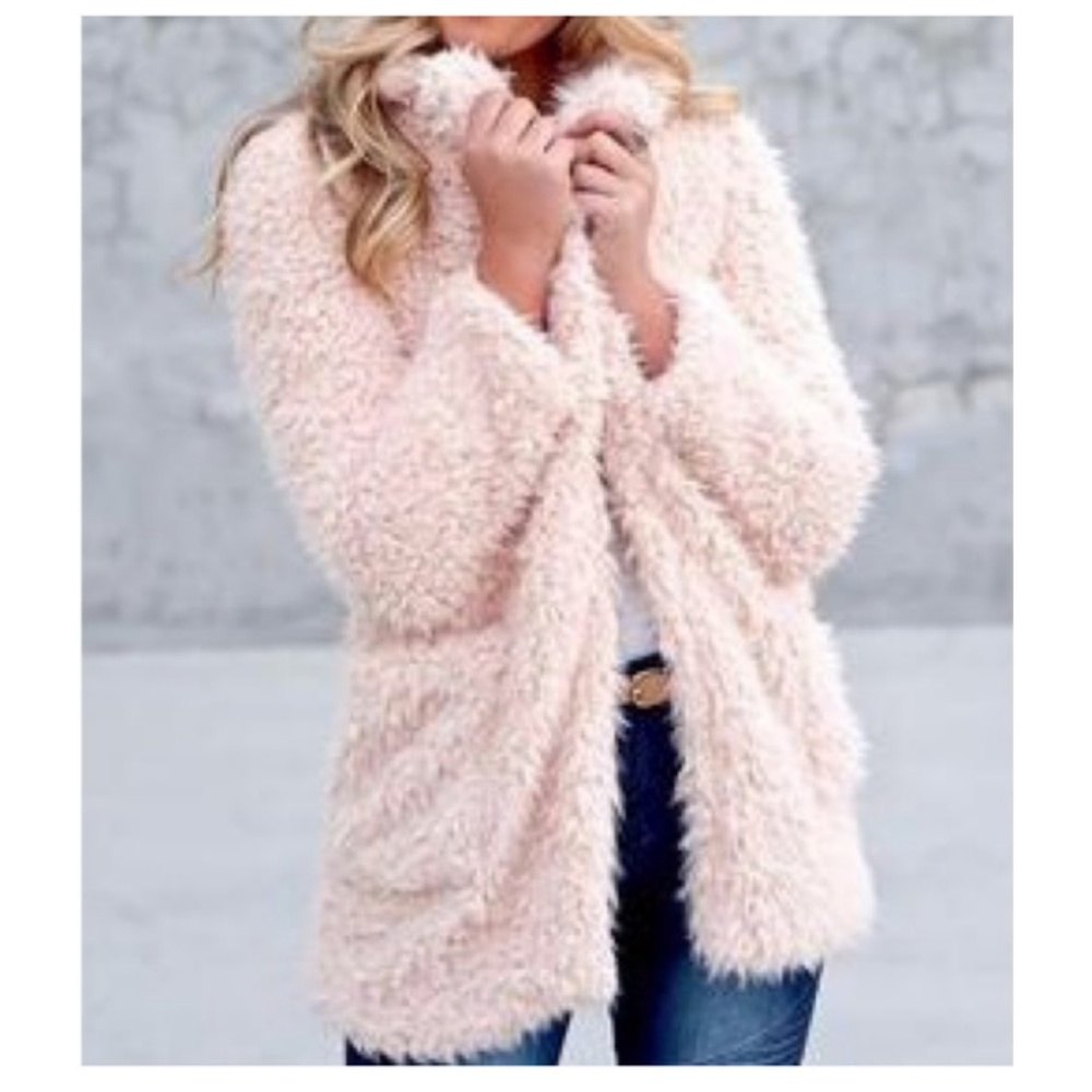 Shaggy Faux Fur Jacket - Color: Blush Pink! - Picture 2 of 7